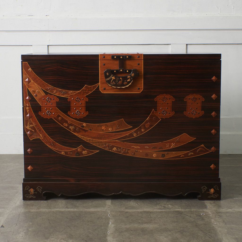 木象嵌 緻密埋木 チェスト 黒檀 紫檀 花梨 和モダン 寄木細工 高級