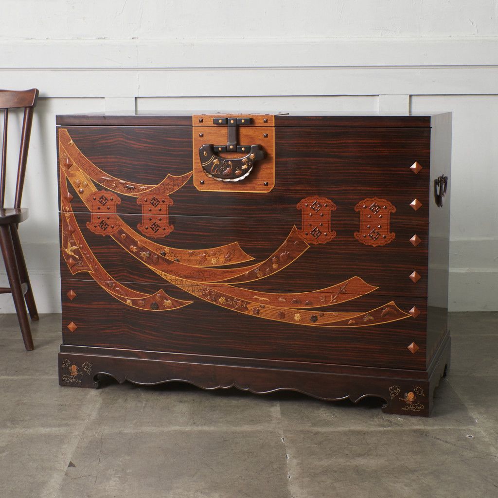 木象嵌 緻密埋木 チェスト 黒檀 紫檀 花梨 和モダン 寄木細工 高級