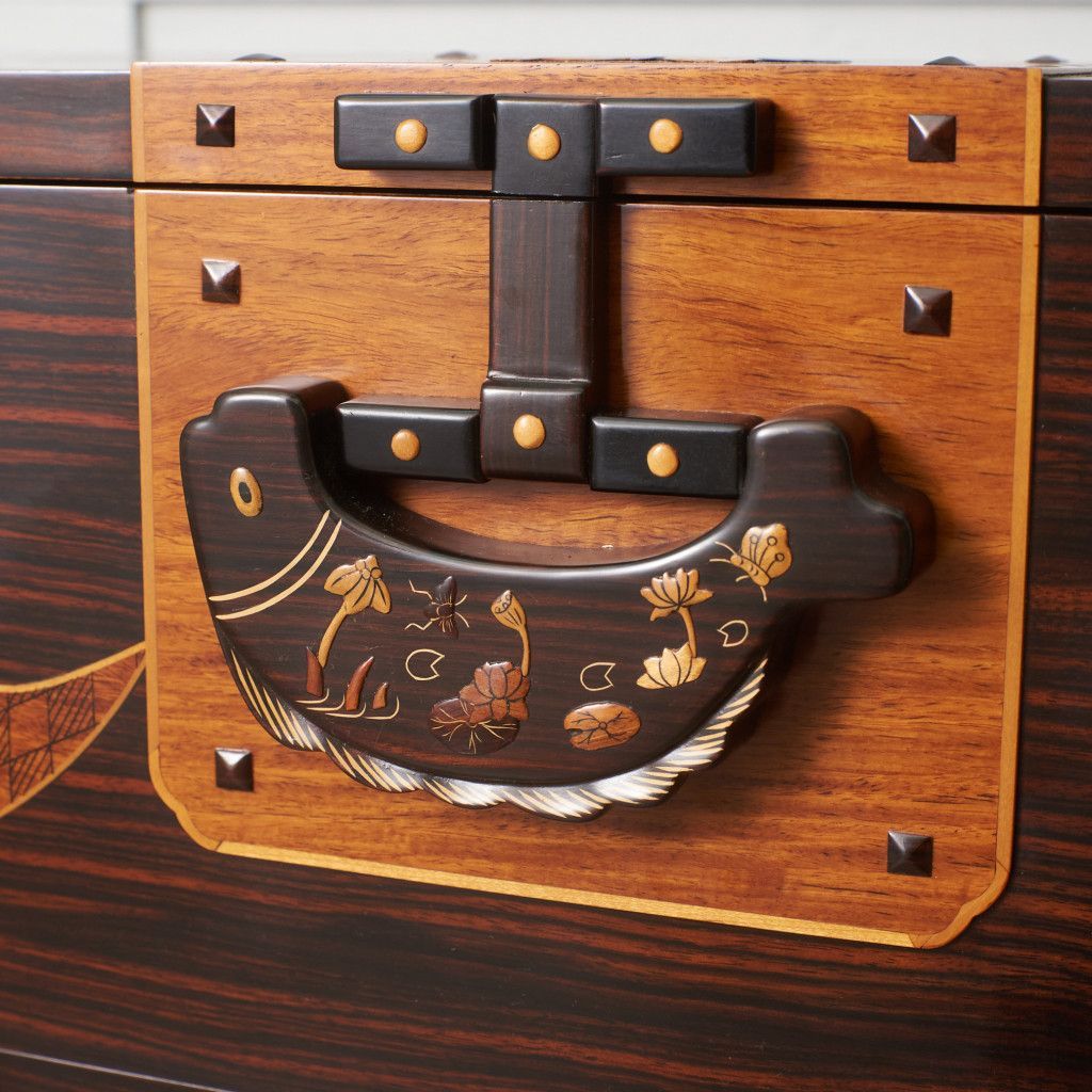 木象嵌 緻密埋木 チェスト 黒檀 紫檀 花梨 和モダン 寄木細工 高級