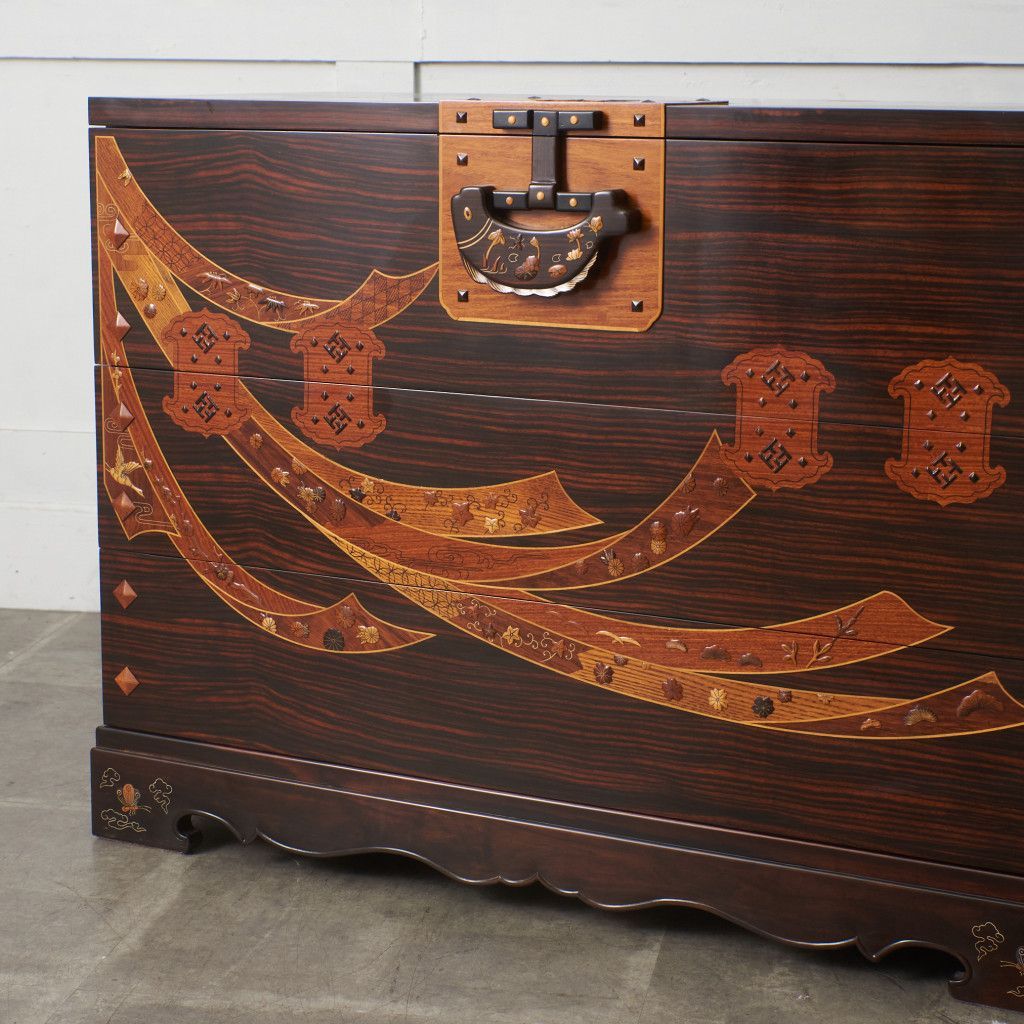 木象嵌 緻密埋木 チェスト 黒檀 紫檀 花梨 和モダン 寄木細工 高級