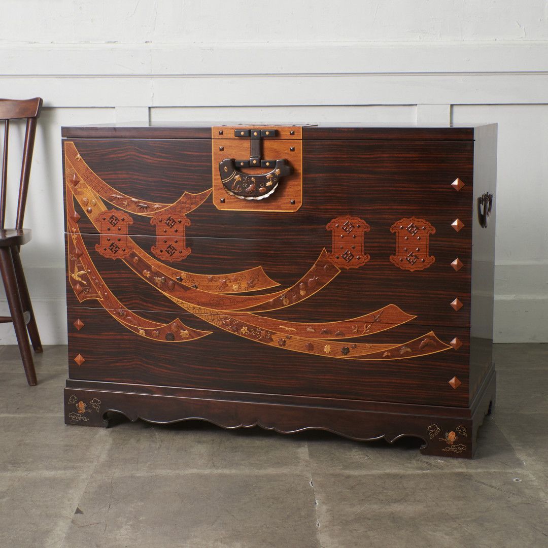 木象嵌 緻密埋木 チェスト 黒檀 紫檀 花梨 和モダン 寄木細工 高級