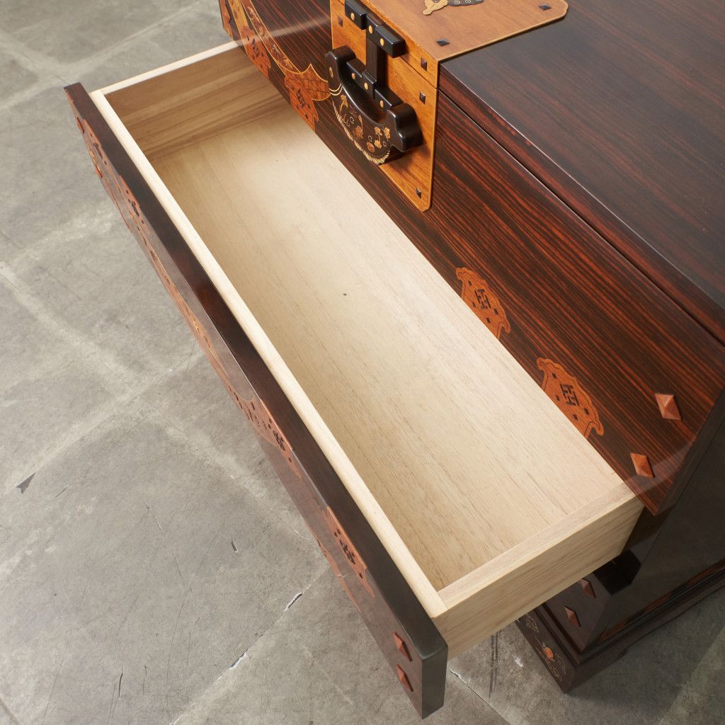 木象嵌 緻密埋木 チェスト 黒檀 紫檀 花梨 和モダン 寄木細工 高級