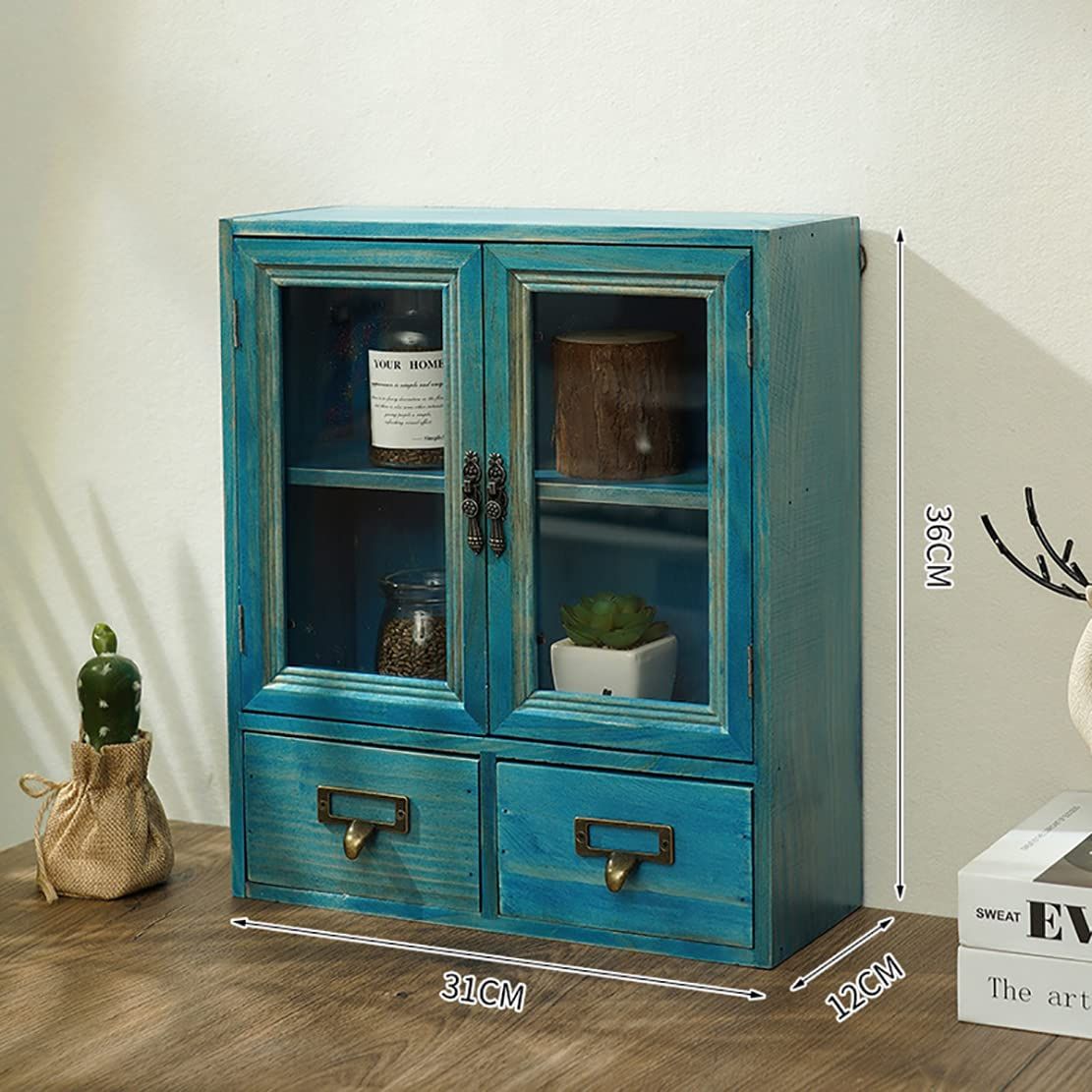 木箱 デスク上置き棚 アンティーク調 引き出し 卓上収納ケース