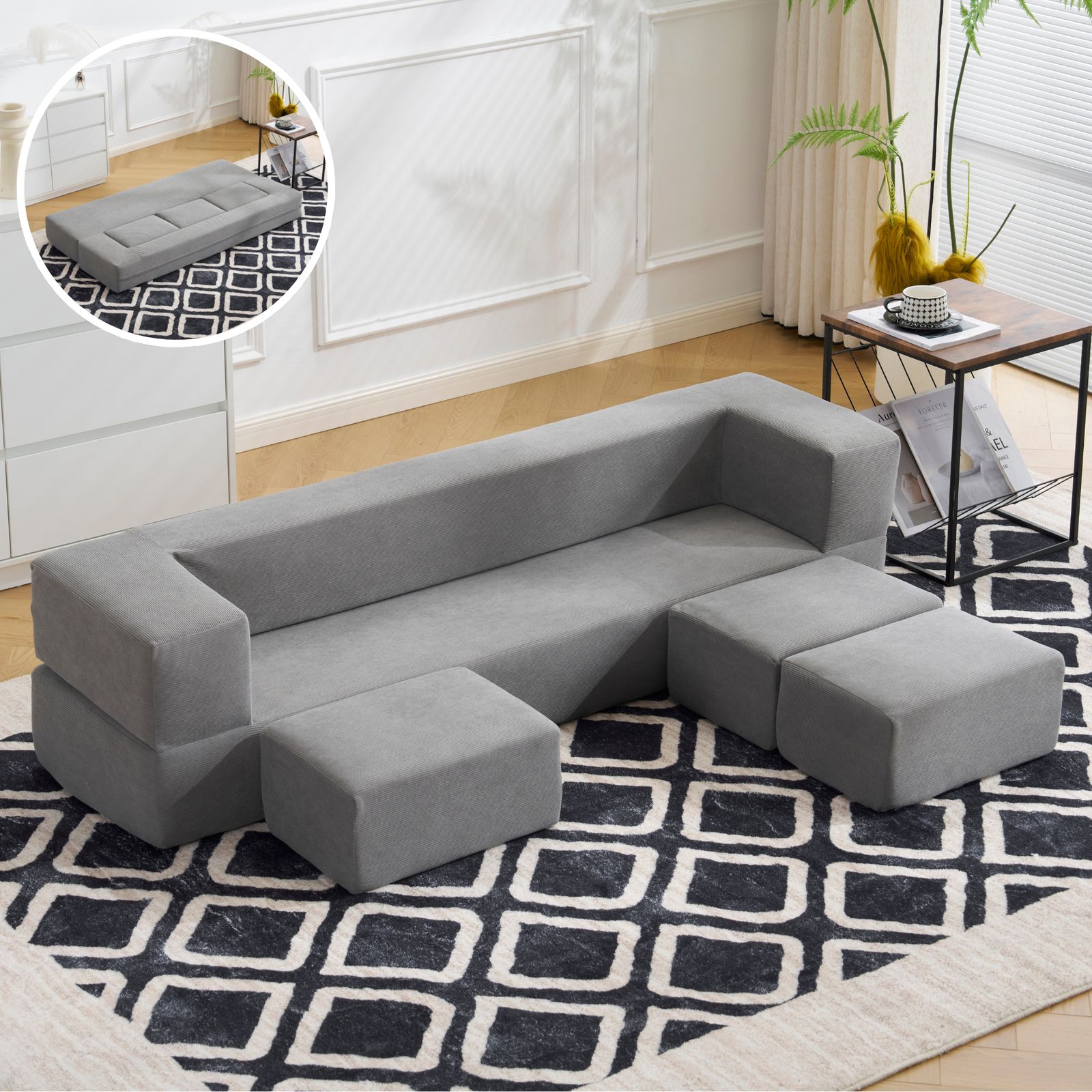 3/13再入荷予定」 ソファベッド 最大5人掛け 5P 組立て不要 フロア