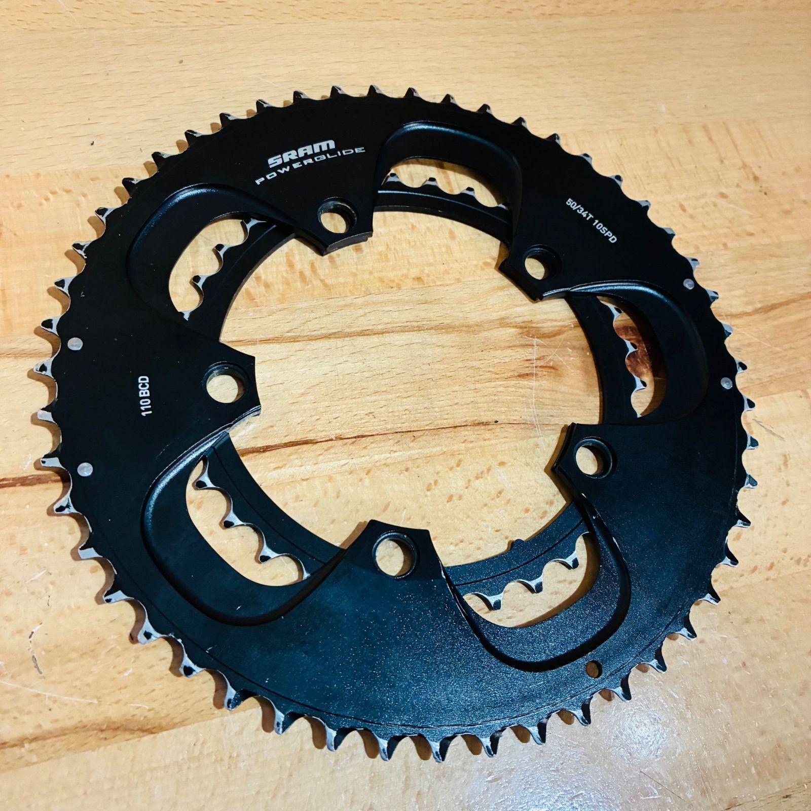 中古品】 SRAM POWERGLIDE チェーンリング 10s 50-34T BCD110 5アーム