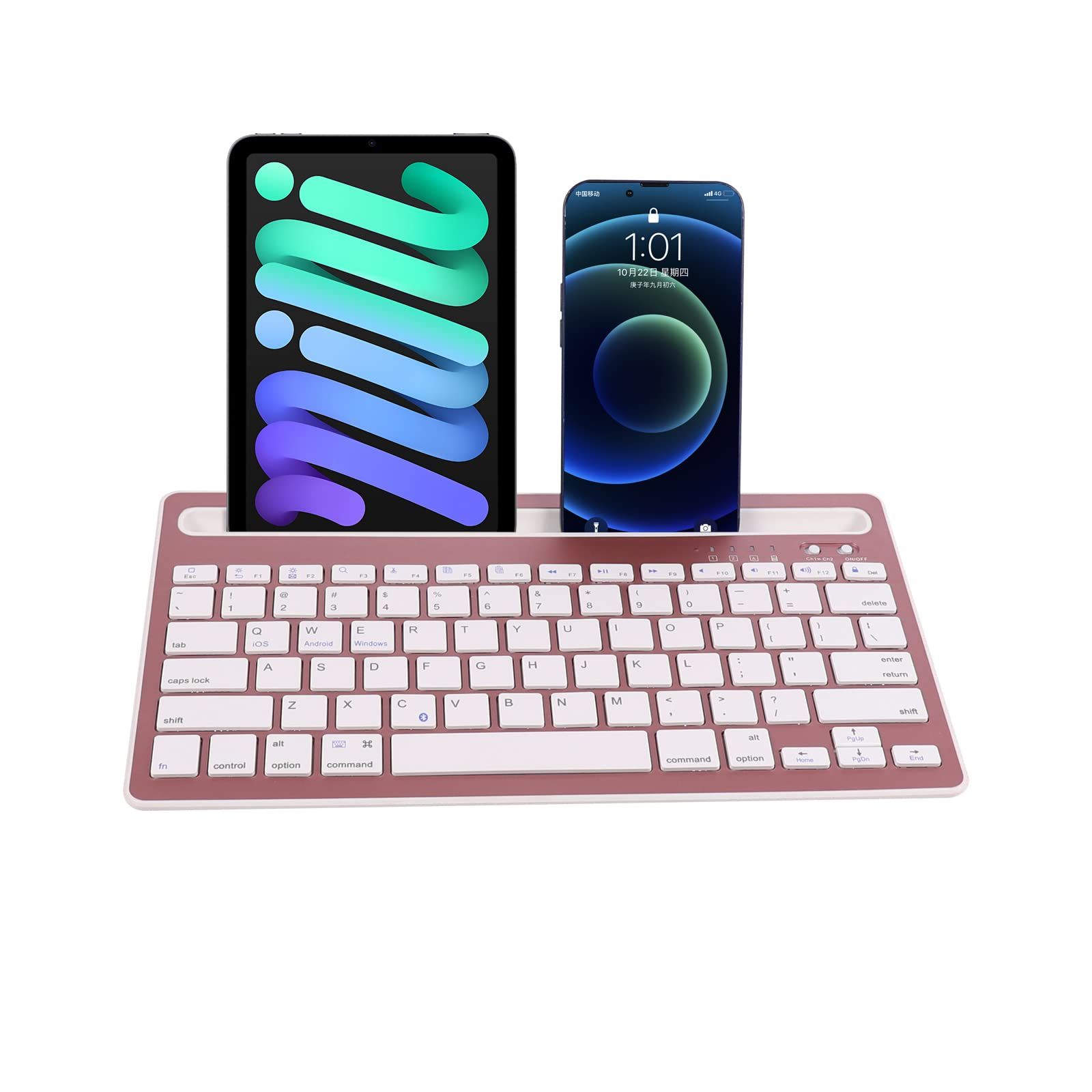 bluetoothキーボード ワイヤレス タブレット用 スマホ用 無線 キーボード マルチペアリング 2台同時接続可能 USB充電式 コンパクト かわいい スタンド機能 スマホ/タブレット/ノートPC/PC用Windows Mac iOS Andro ...