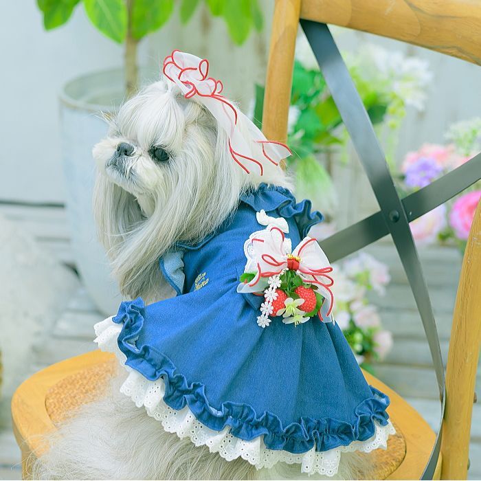 犬服 ストレッチデニムキャミワンピース SS-Lサイズ インディゴブルー