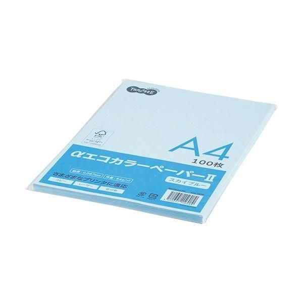 まとめ) TANOSEE αエコカラーペーパーII A4 スカイブルー 少枚数パック