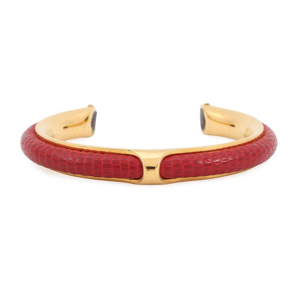 エルメス ブレスレット レッド/ゴールド金具 リザード/メタル HERMES