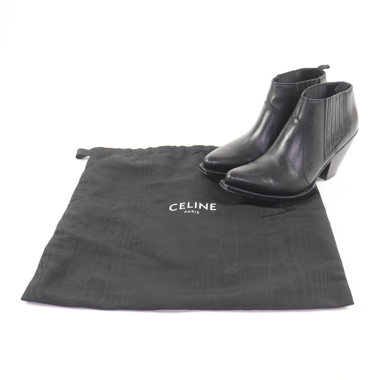 美品☆CELINE セリーヌ ポインテッドトゥ サイドゴア チャンキーヒール 