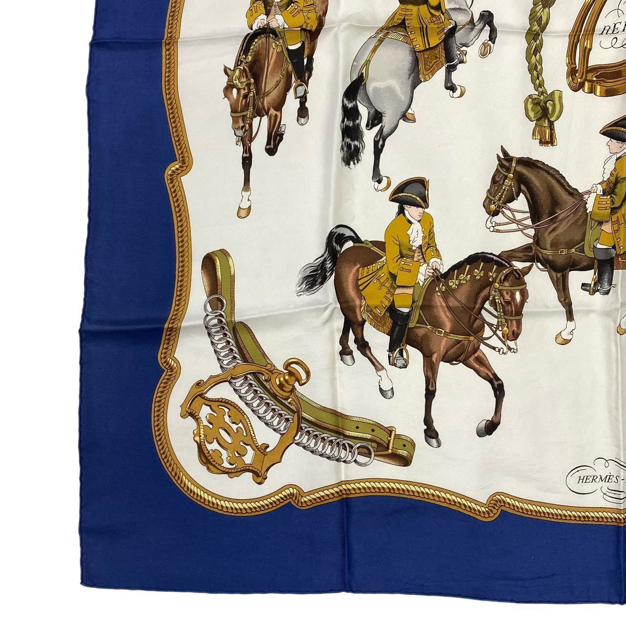 HERMES エルメス スカーフ カレ90 シルク REPRISE 乗馬風景 ネイビー