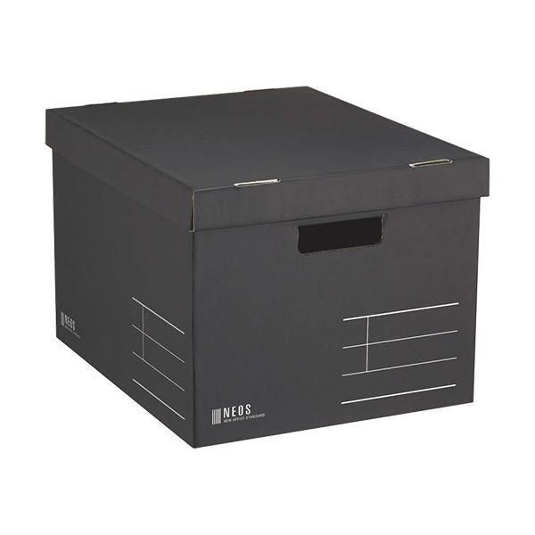 （まとめ） コクヨ 収納ボックス（NEOS）Lサイズ フタ付き ブラック A4-NELB-D 1個 〔×5セット〕