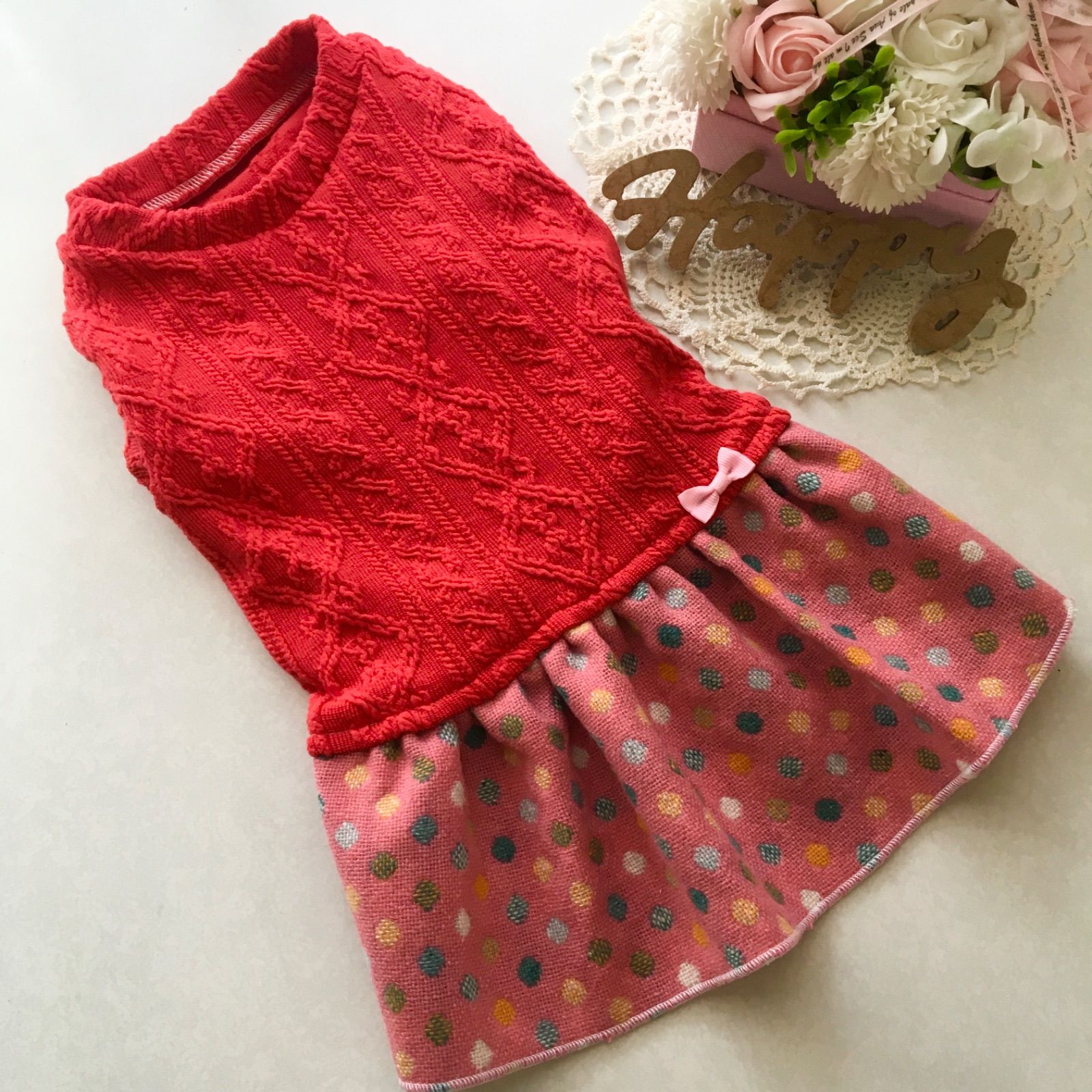 ♡ハンドメイド犬服♡赤 アラン風♡オーダー - メルカリ