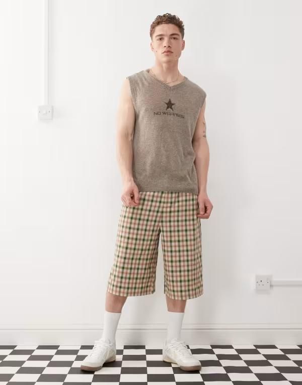 コルージョン メンズ ボトムス ハーフパンツ・ショーツ COLLUSION oversized jorts in mixed plaid Mixed check チェック