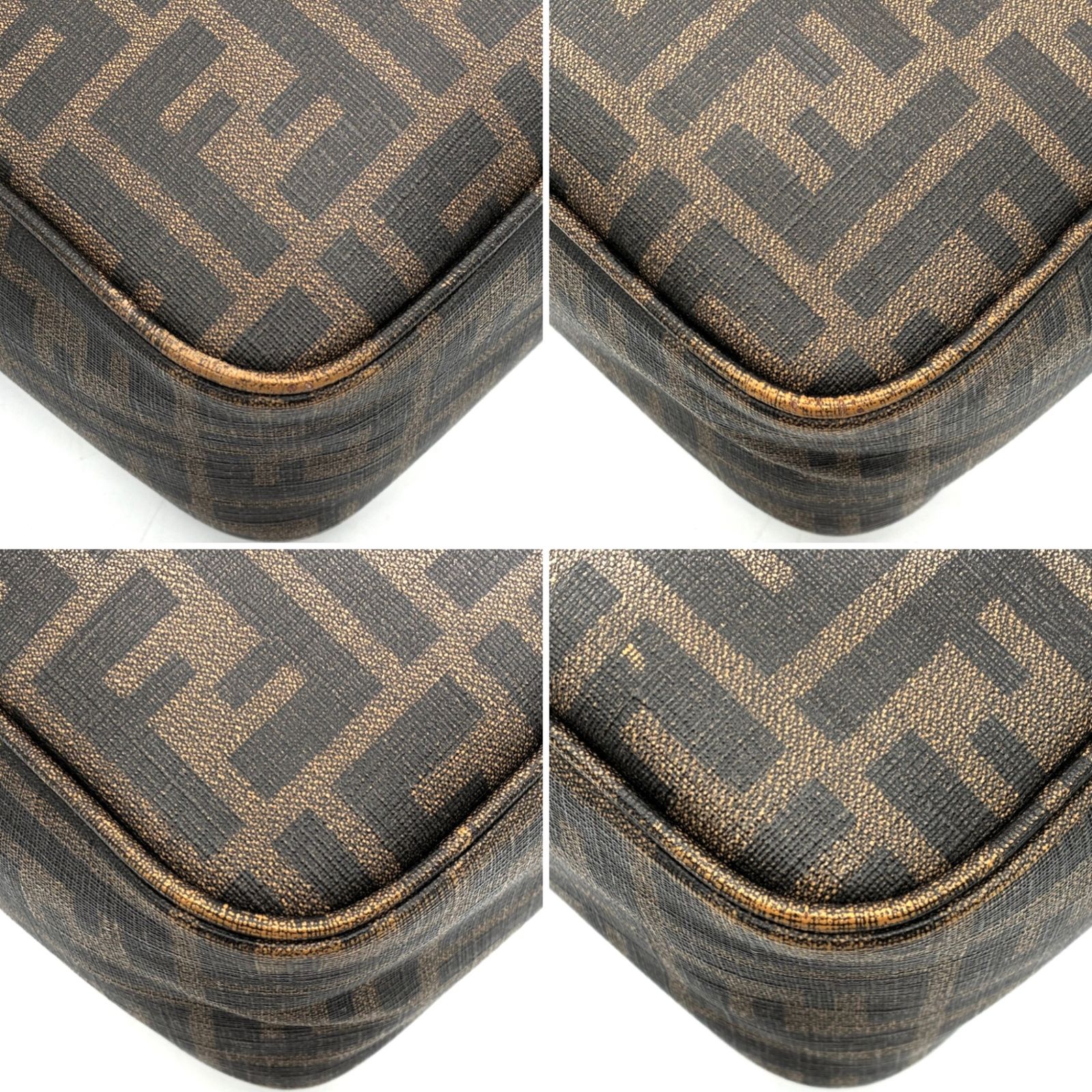 美品 FENDI フェンディ ショルダーバッグ ポシェット ズッカ スクエア FF柄 総柄 PVC コーティングキャンバス レディース メンズ ブラウン 茶 斜め掛け 美品 FENDI フェンディ ショルダーバッグ ポシェット ズッカ スクエア