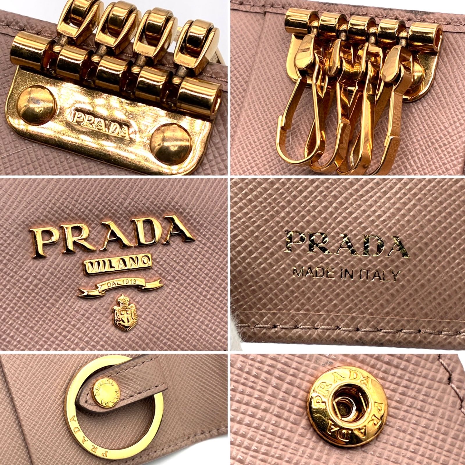 未使用に近い PRADA プラダ キーケース 4連 サフィアーノレザー ロゴ