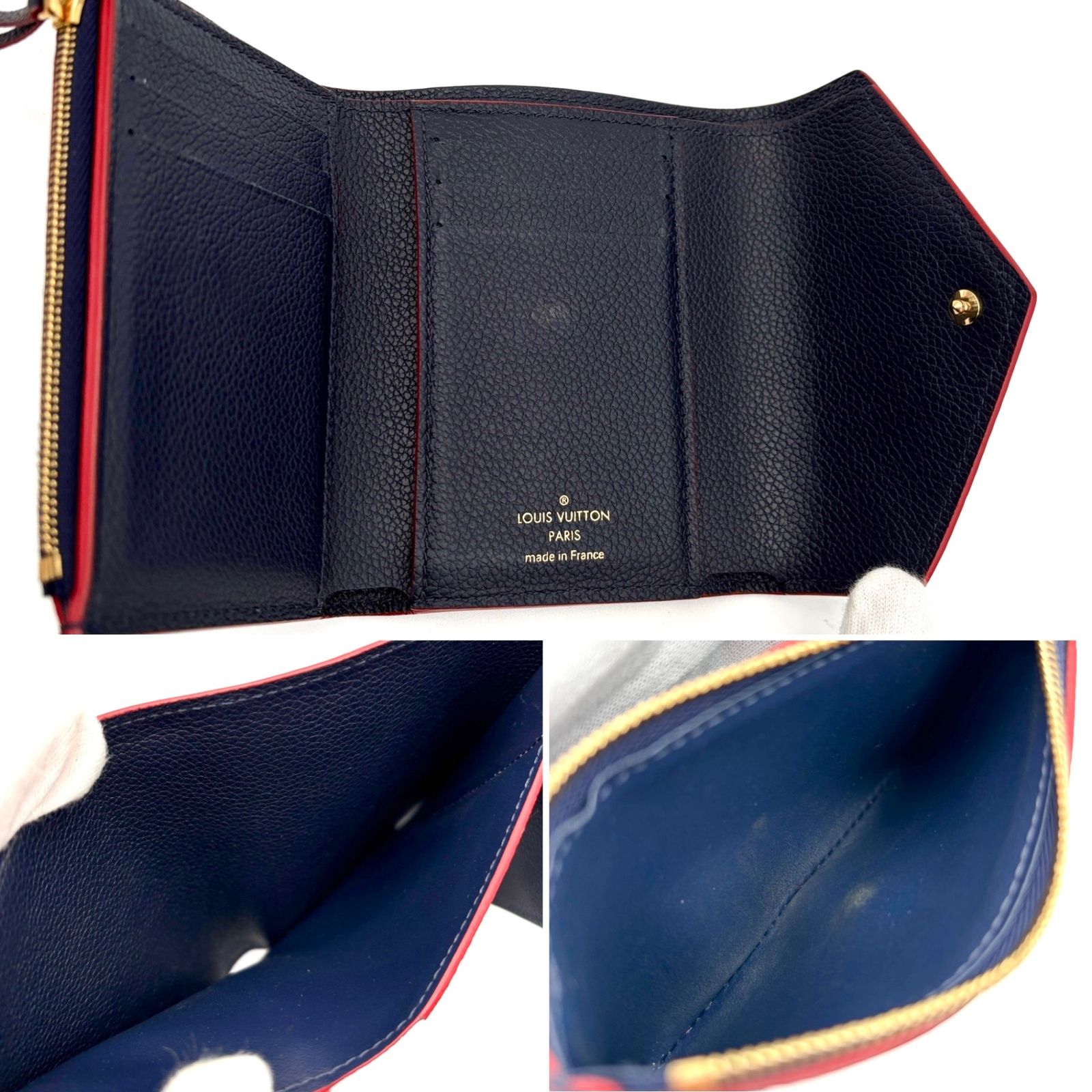 美品 RFIDモデル LOUIS VUITTON ルイヴィトン ポルトフォイユ ヴィクトリーヌ モノグラム アンプラント マリーヌルージュ M64577 三つ折り財布 レディース コンパクトウォレット ネイビー LOUIS VUITTON（ルイ・ヴィトン） ポルトフォイユ ヴィクトリーヌ 三