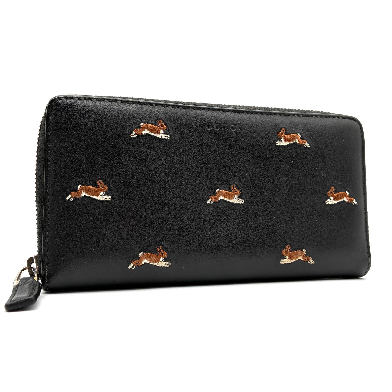 美品 GUCCI グッチ 長財布 ラウンドファスナー うさぎ刺繍 レザー