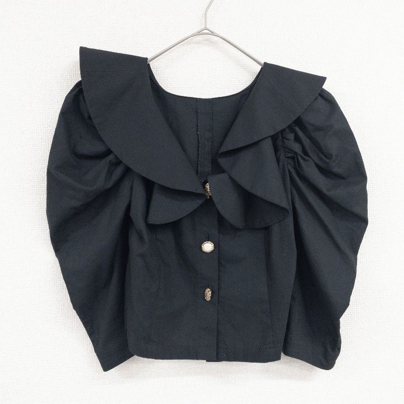 cygne シーニュ ブラウス パフスリーブ フリル コットン ブラック 日本