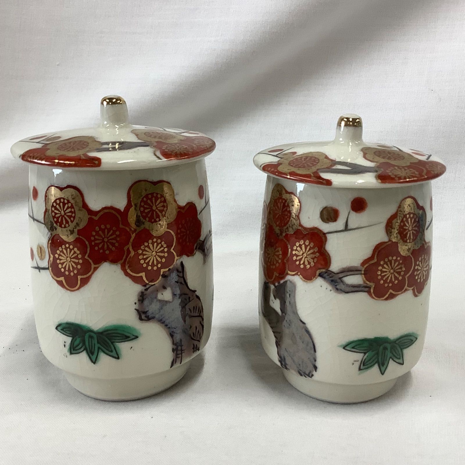 5箱セット 九谷焼 美泉 夫婦湯呑 蓋付き 赤絵 金彩 鳳凰 伝統工芸 陶器 