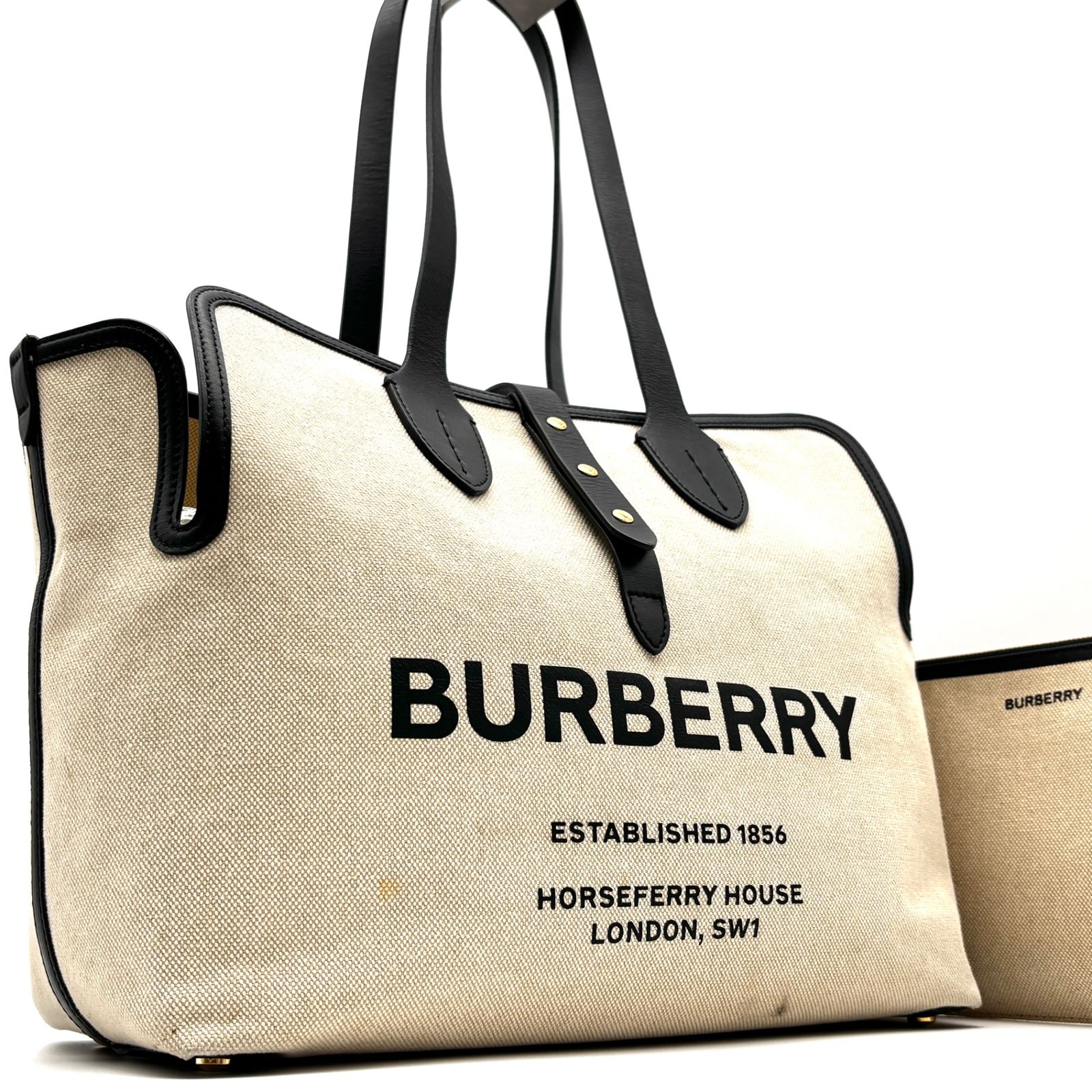 美品 BURBERRY バーバリー ソフト ミディアム トートバッグ ロゴ 