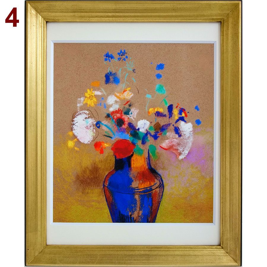 複製画 オディロン・ルドン 「花瓶の花（グレーの背景）」 額付き 紙に