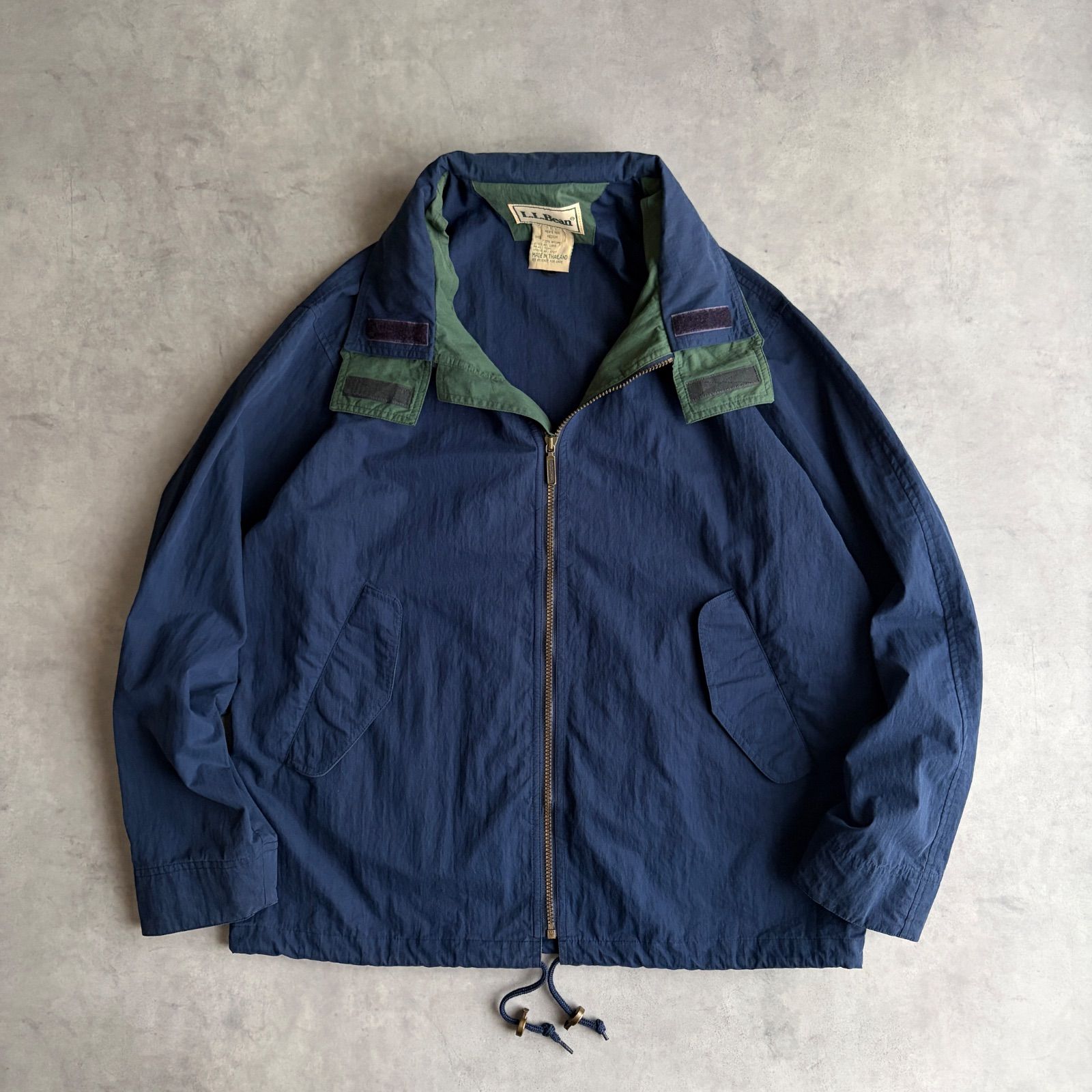 L.L.Bean フード付きナイロンジャケット ネイビー フリース付き - 80s 