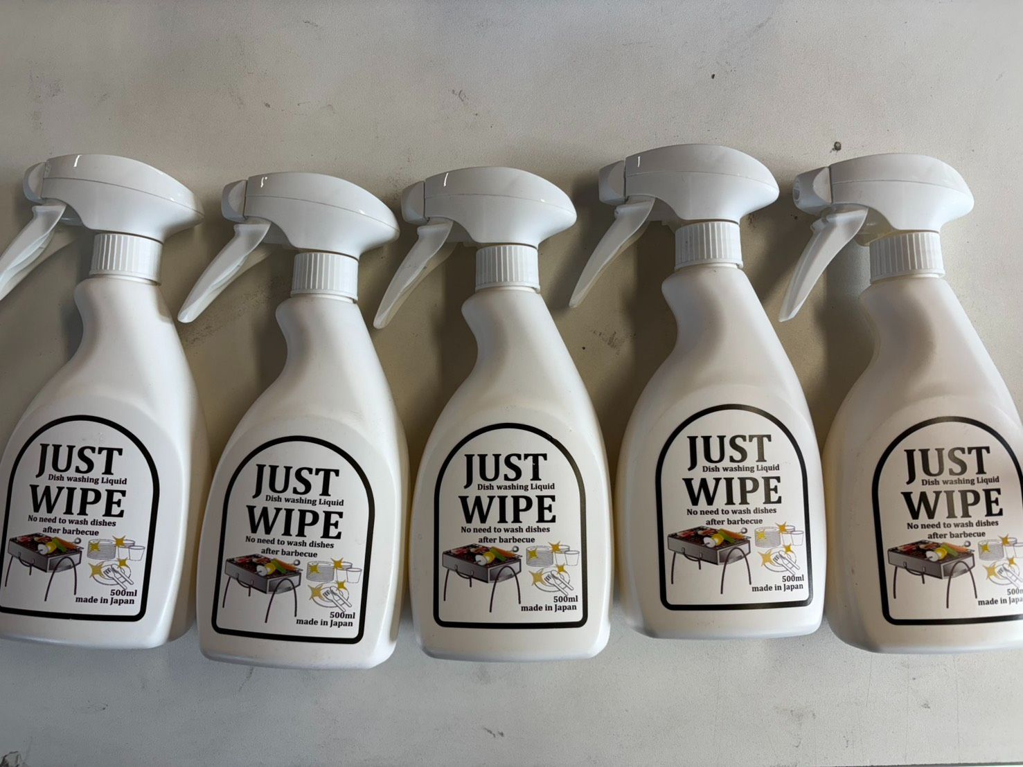 JUST WIPE キャンプ用 拭くだけ食器洗剤 500ml スプレータイプ バーベキュー後洗浄 ５本セット