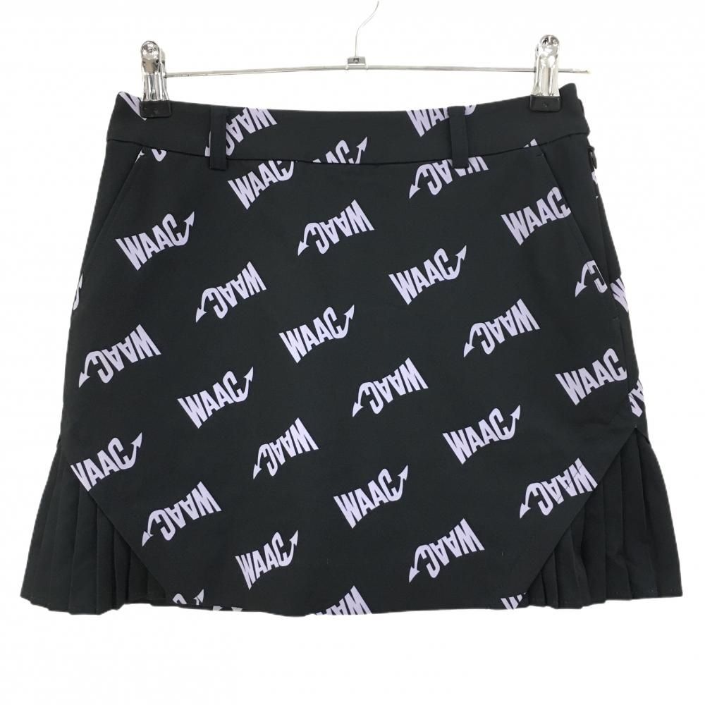 WAAC ネイビー プリーツスカート 美品】ワック スカート ダークネイビー×ライトパープル ロゴ総柄