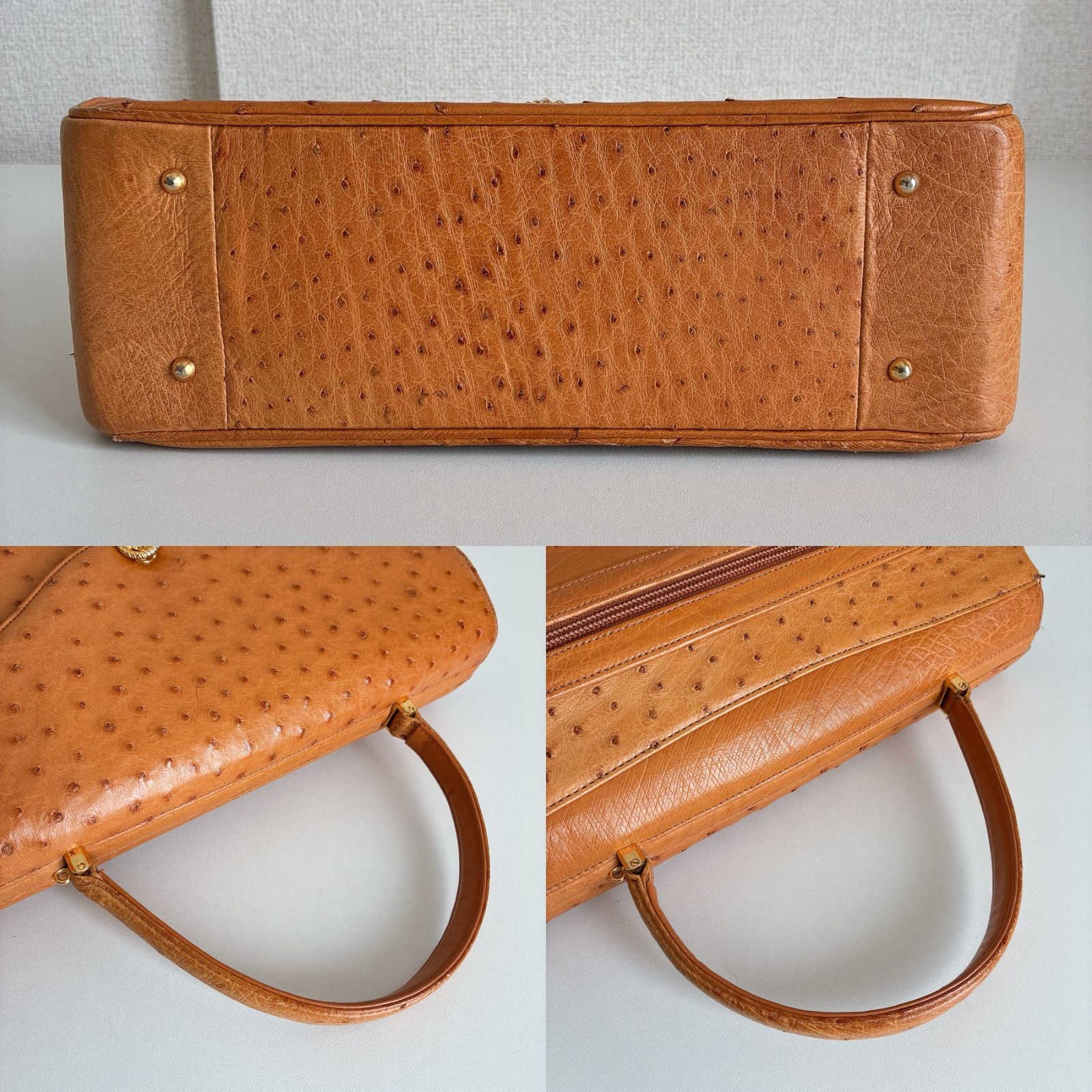 JRA認定】 オーストリッチ型押し キャメル 2way ハンドバッグ 312 