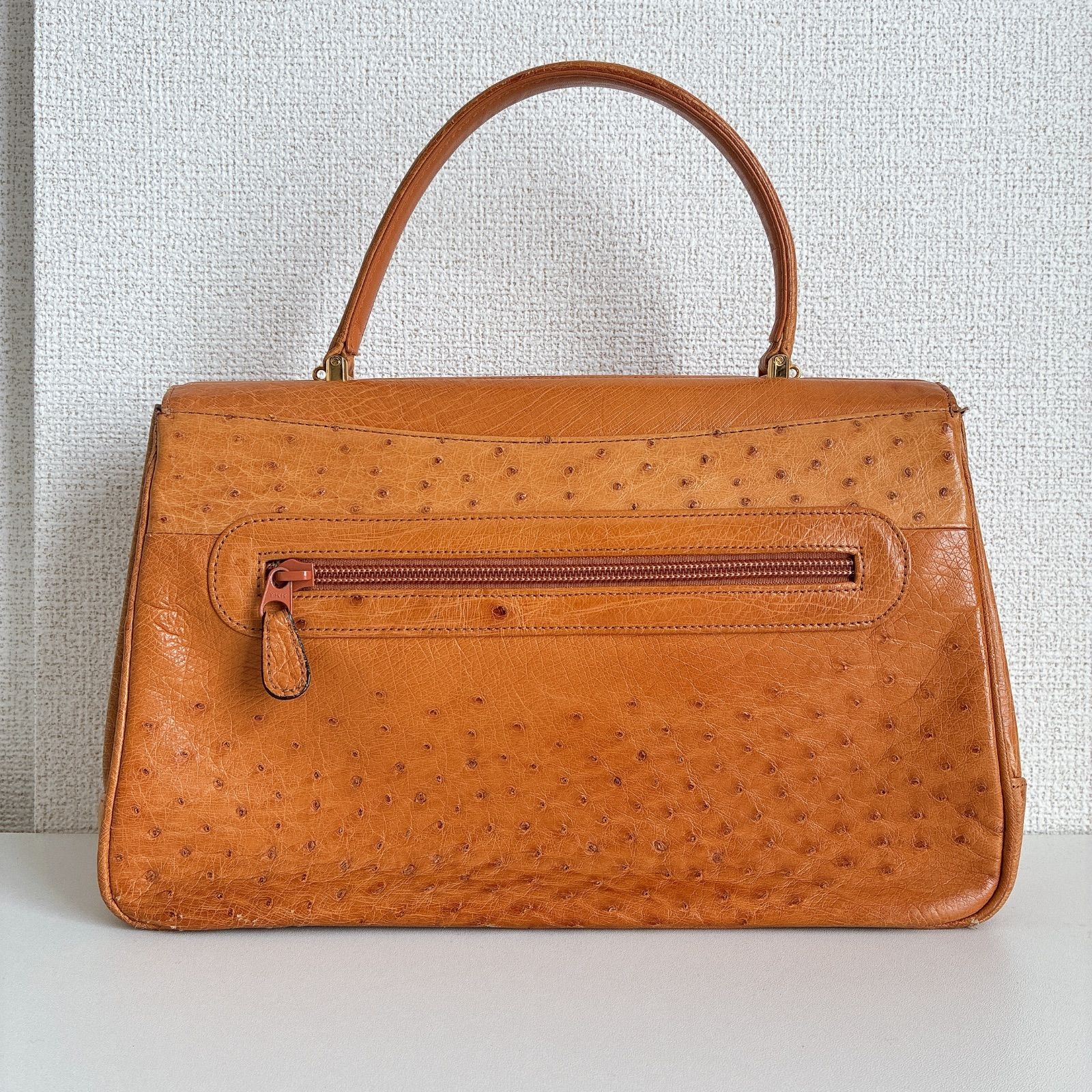 JRA認定】 オーストリッチ型押し キャメル 2way ハンドバッグ 312