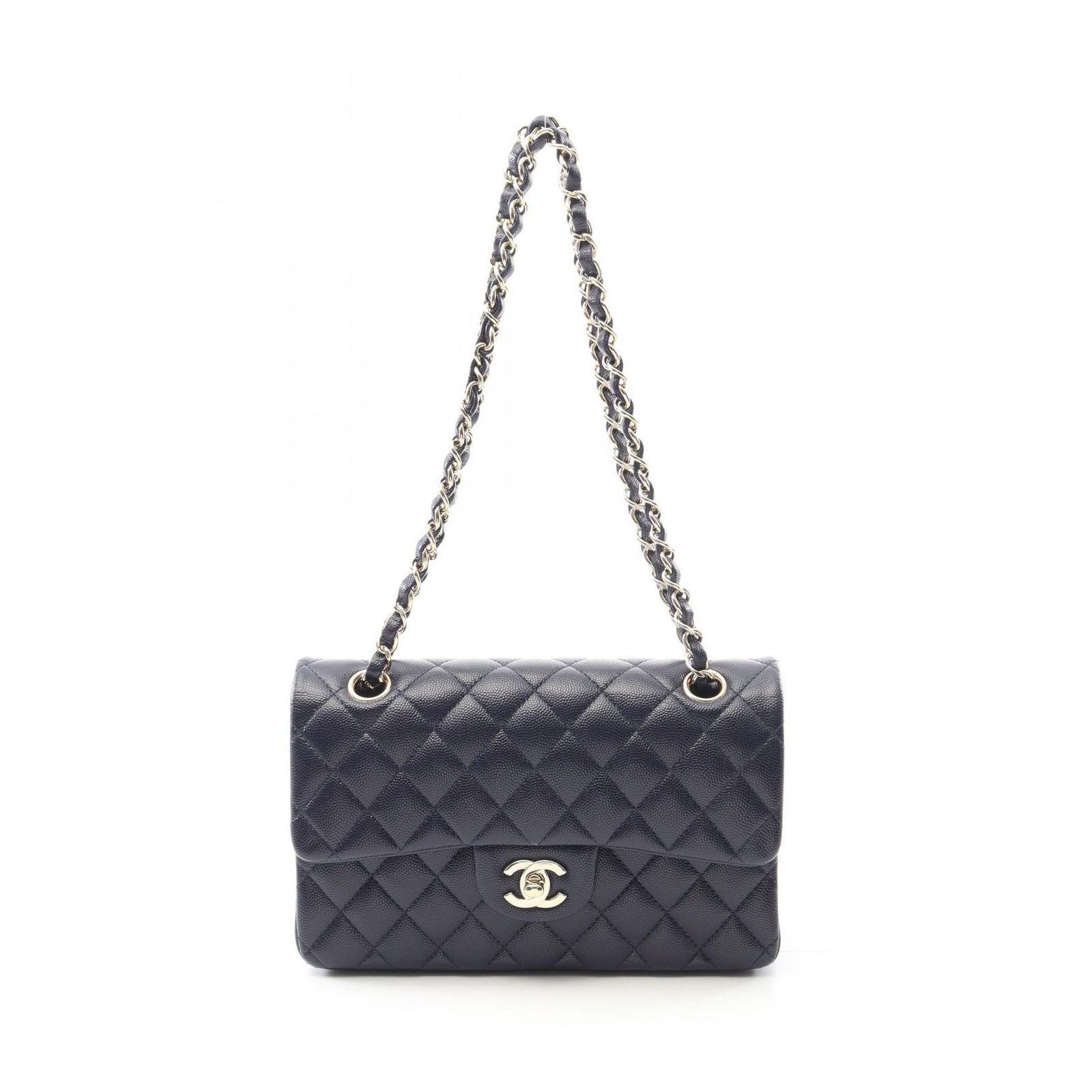 シャネル CHANEL ショルダーバッグ マトラッセ Wフラップ ネイビー 