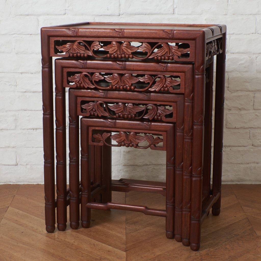 唐木家具 花梨 4連 ネストテーブル 花台 飾り台 カリン 無垢材 飾台