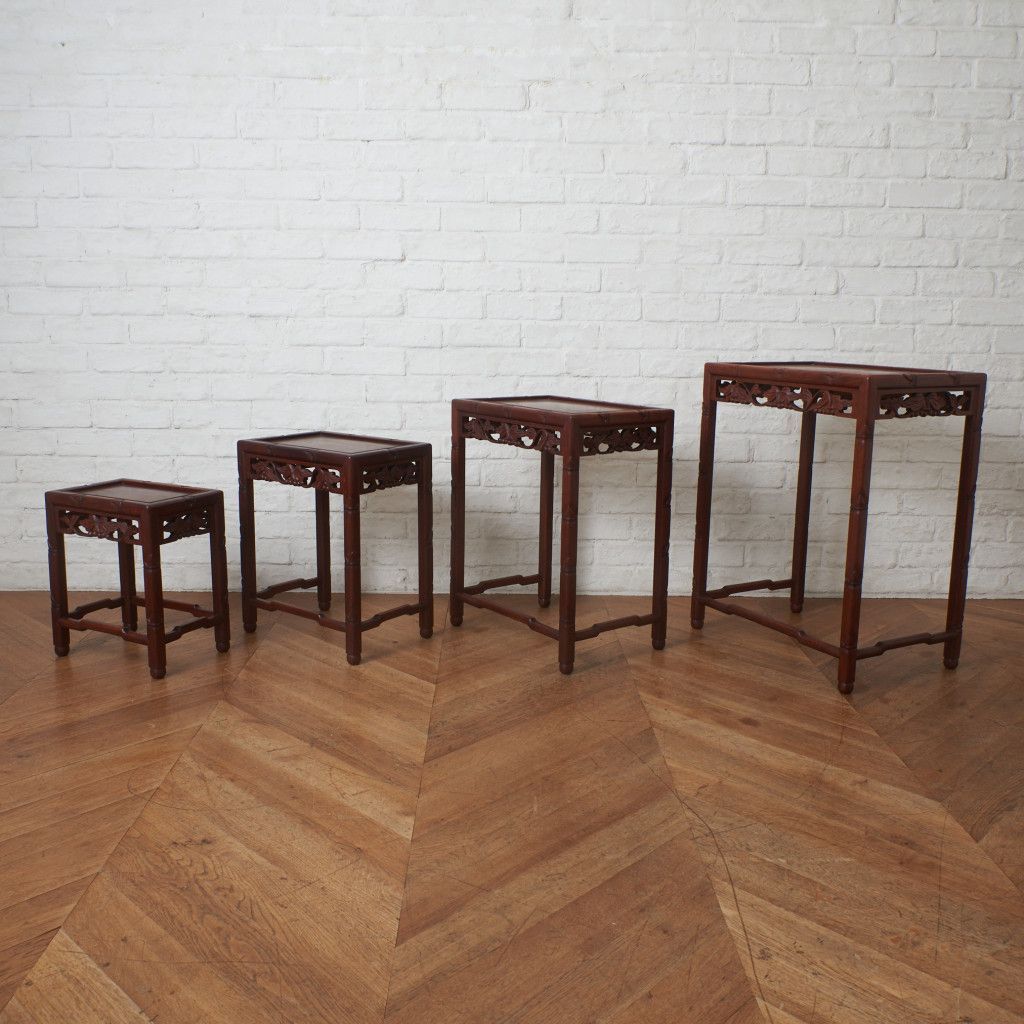 唐木家具 花梨 4連 ネストテーブル 花台 飾り台 カリン 無垢材 飾台