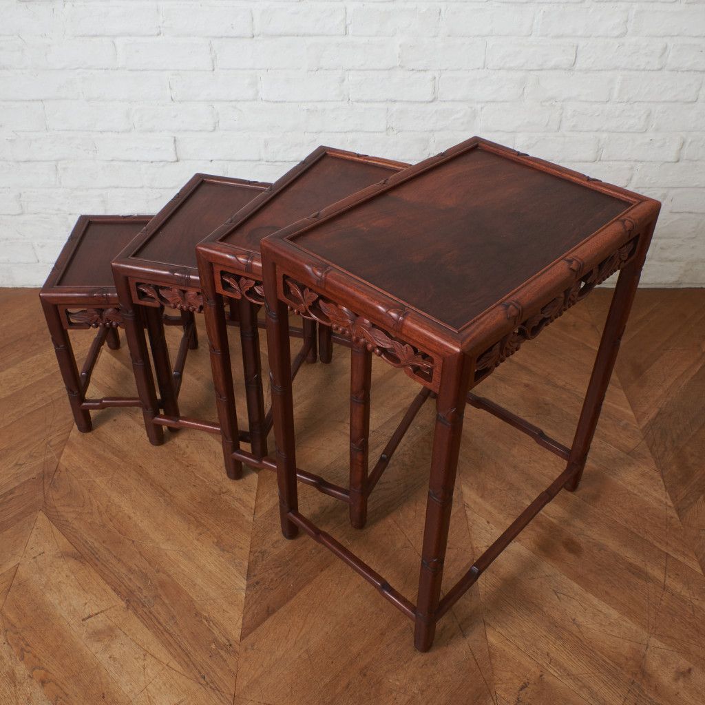 唐木家具 花梨 4連 ネストテーブル 花台 飾り台 カリン 無垢材 飾台