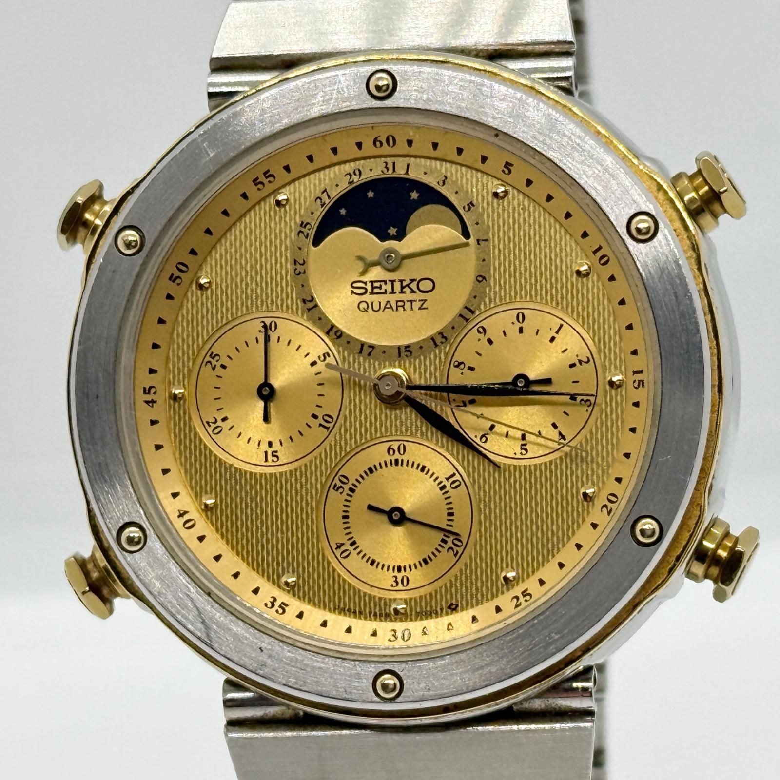 YT-B⑰10】SEIKO/セイコー 7A48-7010 クロノグラフ 3針デイトQZ ムーン 