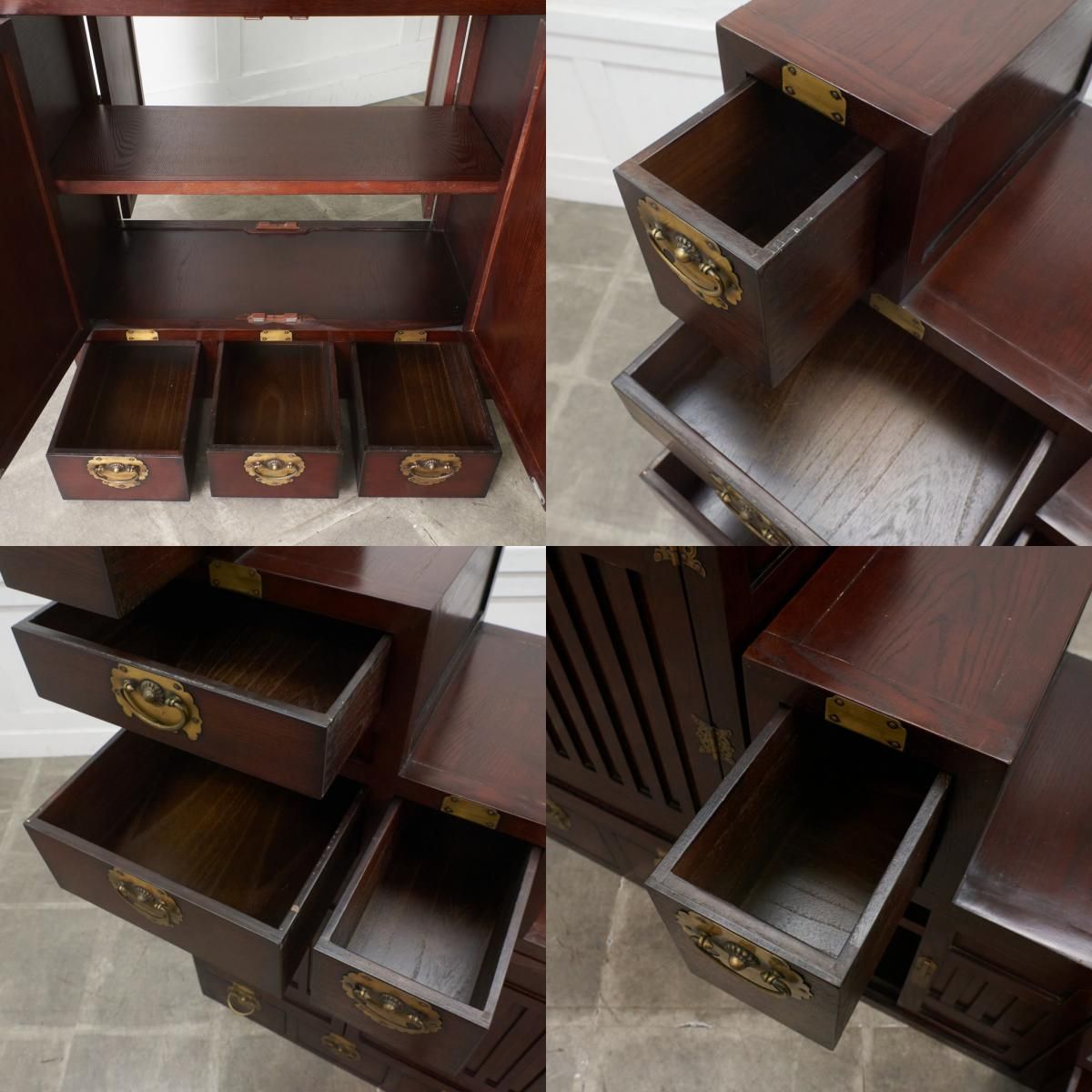 送料別】李朝家具 様式 欅 両面型 階段箪笥 ケヤキ 階段 チェスト 抽斗