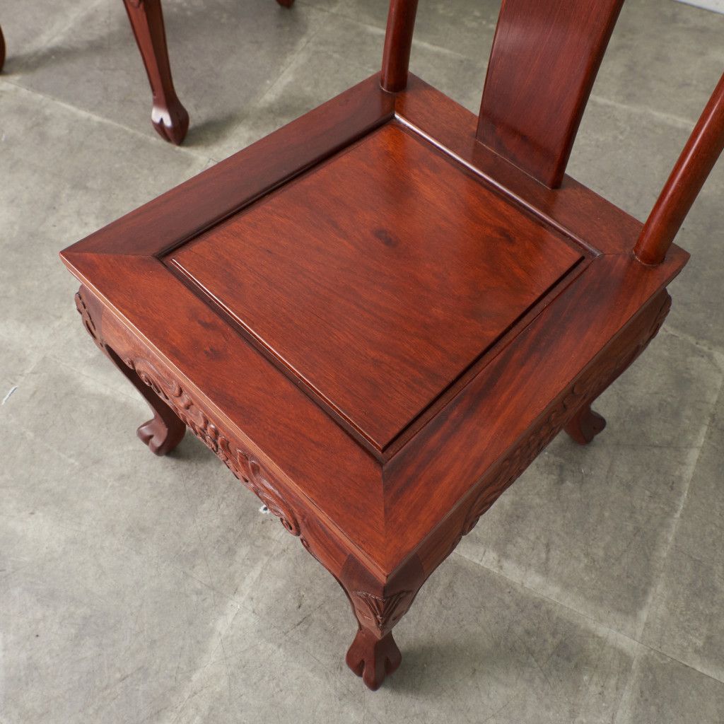 2脚セット 螺鈿細工 花梨 ダイニングチェア 中国美術 椅子 透かし彫り