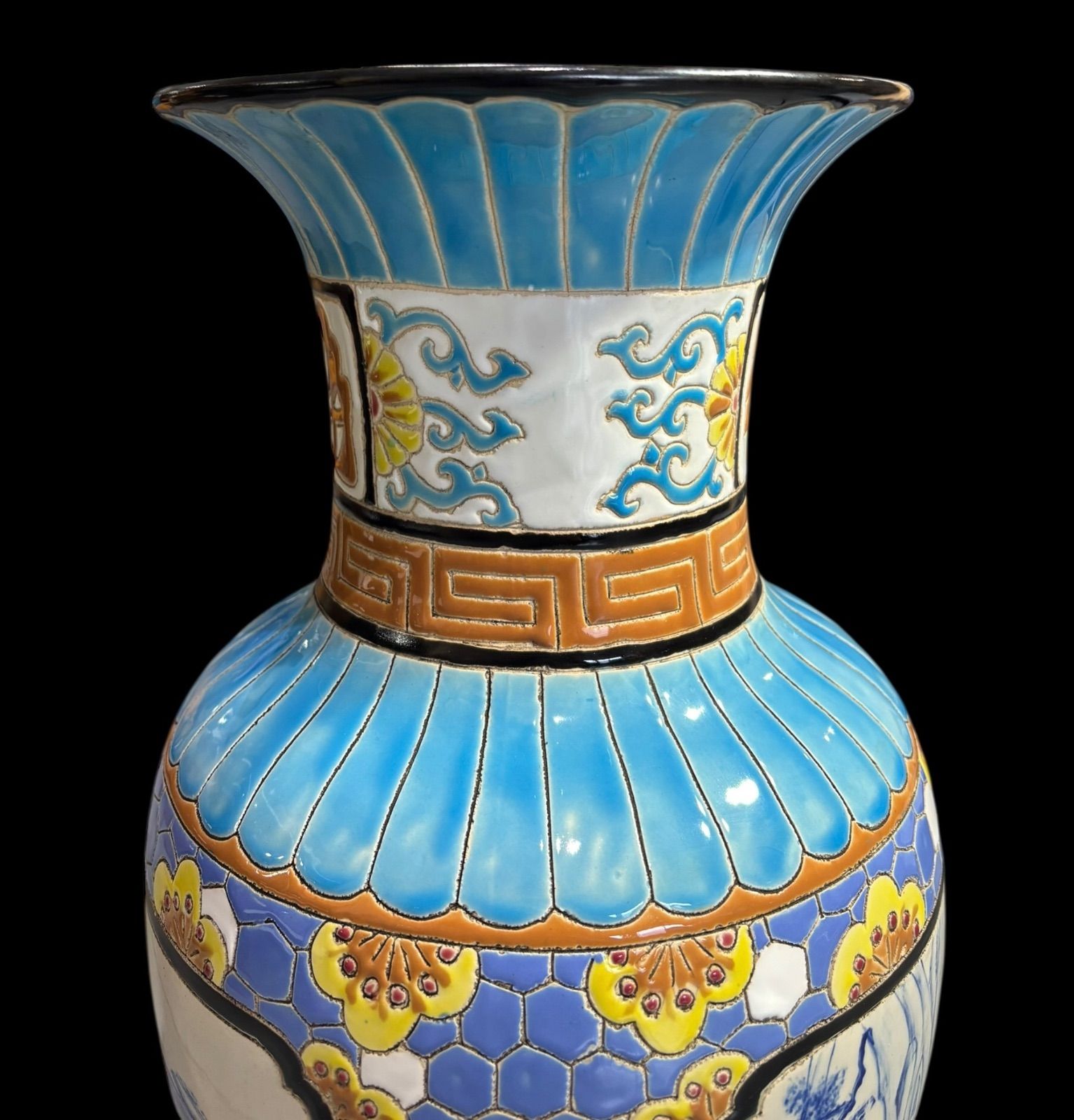 福 壺 染付 山水風景図 粉彩 色絵 中国風 吉祥文 大花瓶