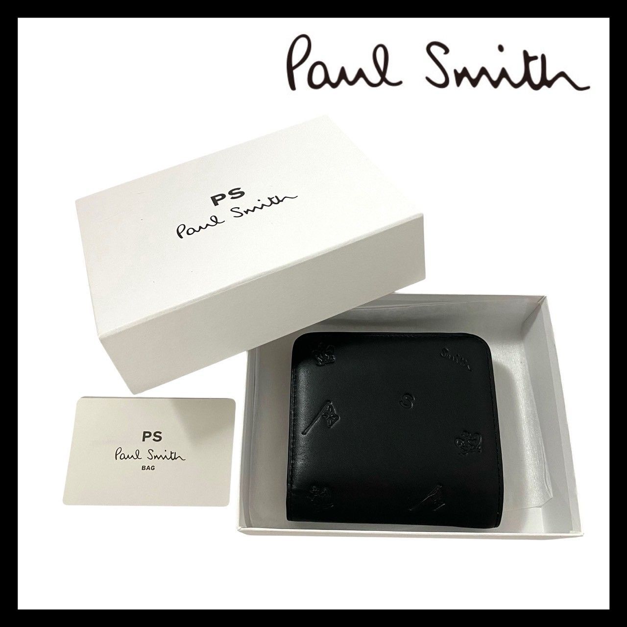 Paul Smithドローイング 二つ折り財布 レザー ブラック⁄黒 エンボス