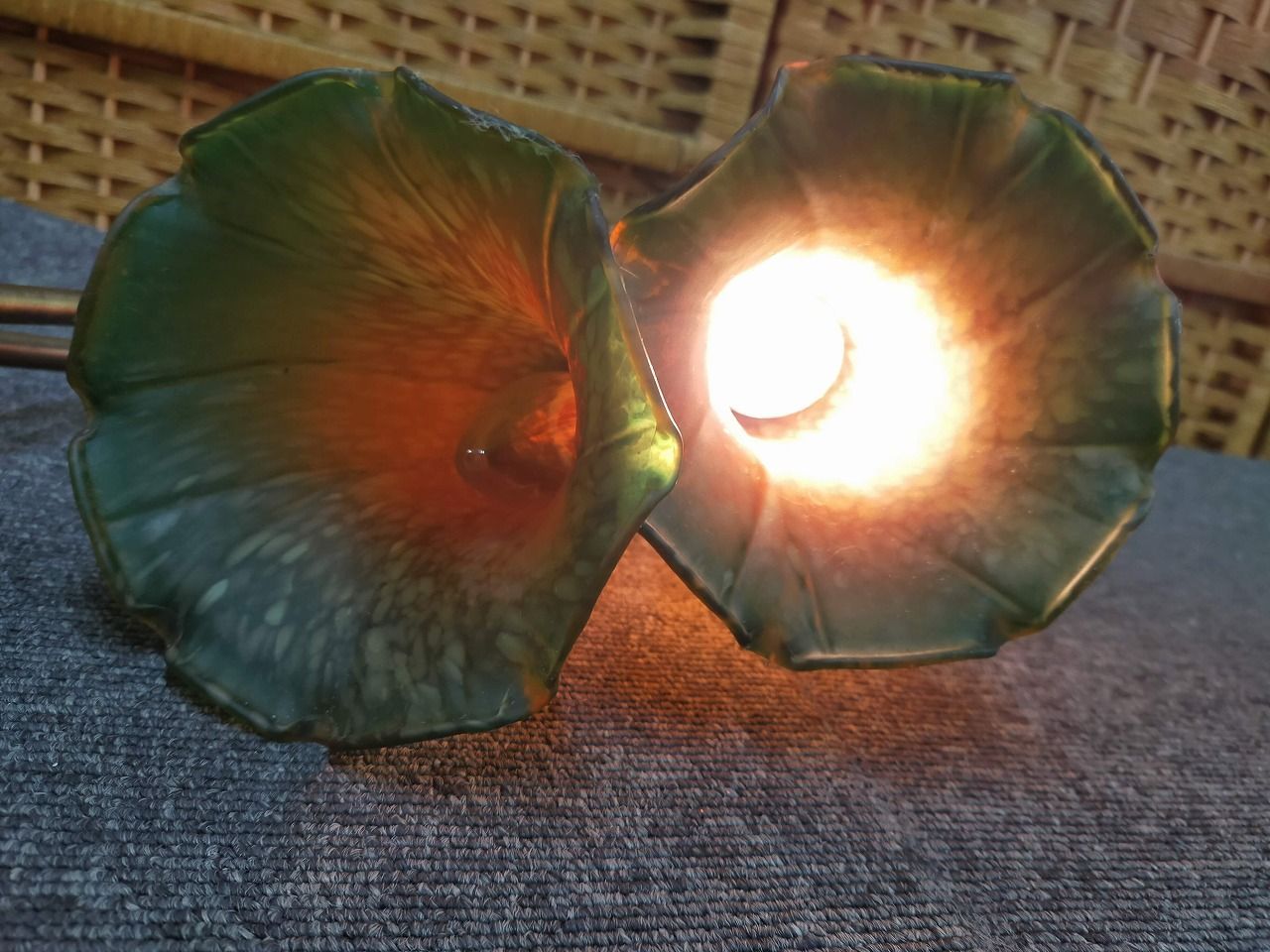 アンティーク調 2灯 フラワー テーブルランプ 高さ41cm 修理前提