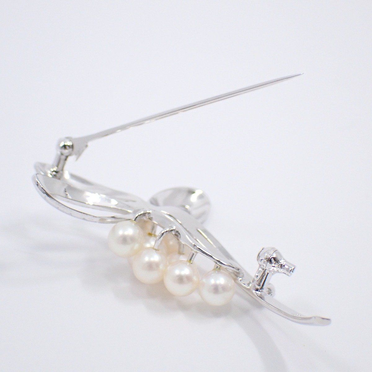 MIKIMOTO ミキモト リボン リーフモチーフ ブローチ シルバー/パール8