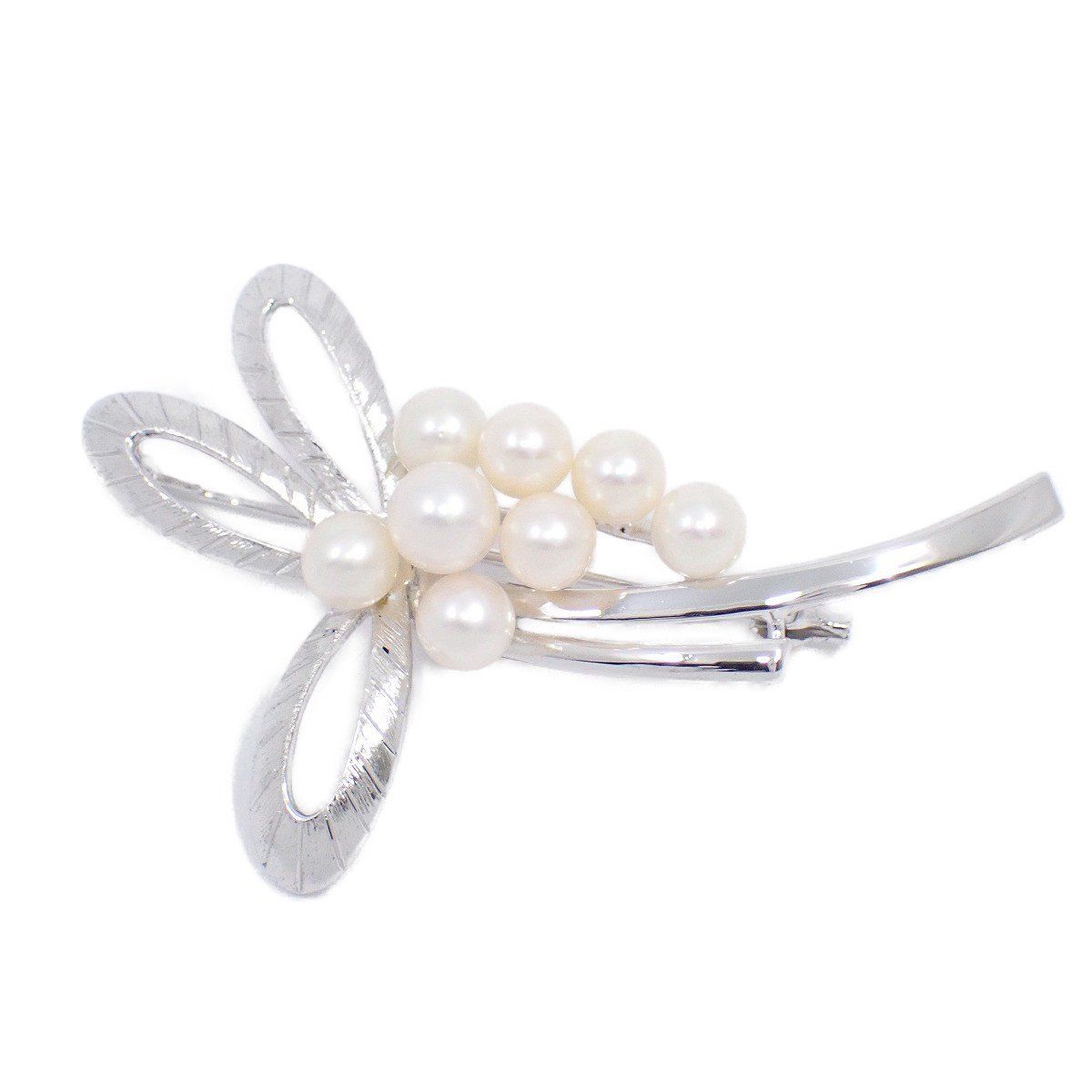 MIKIMOTO ミキモト リボン リーフモチーフ ブローチ シルバー/パール8