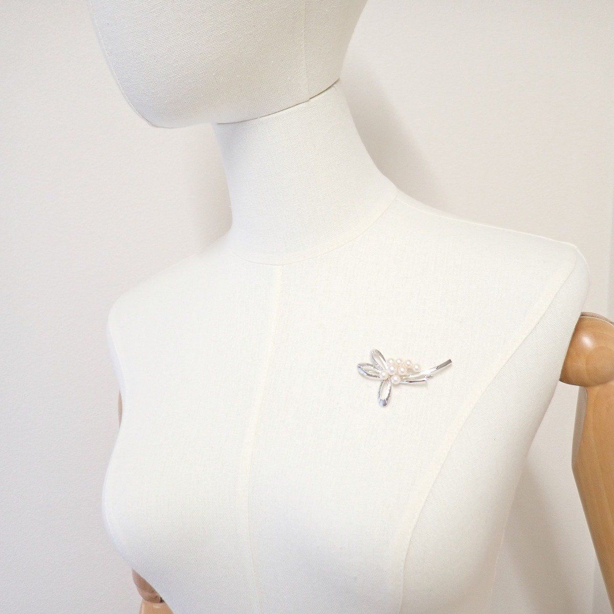 MIKIMOTO ミキモト リボン リーフモチーフ ブローチ シルバー/パール8