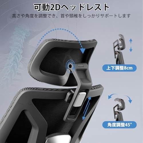  Goswave オフィスチェア 人間工学 椅子 疲れない デスクチェア ハイバック 3ゾーンランバーサポート搭載 座面スライド 3Dヘッドレスト 3Dアームレスト 背面3段階調節 リクライニング 通気性 メッシュ ブラック H-WY07 黒網 黒枠 夏用椅子 オフィスチェア ワークチェア 椅子 チェア