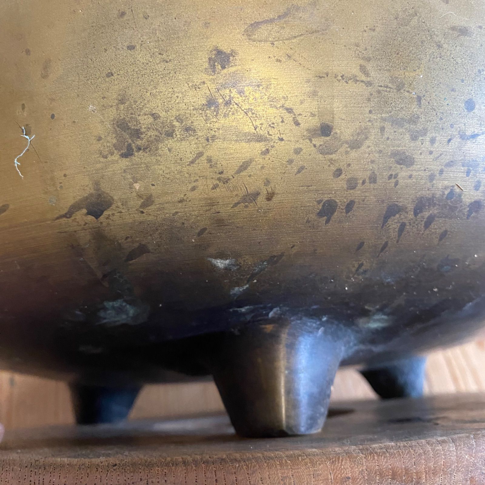 アンティーク 火鉢 金属製 青銅 木製台座付き Y673 - メルカリ