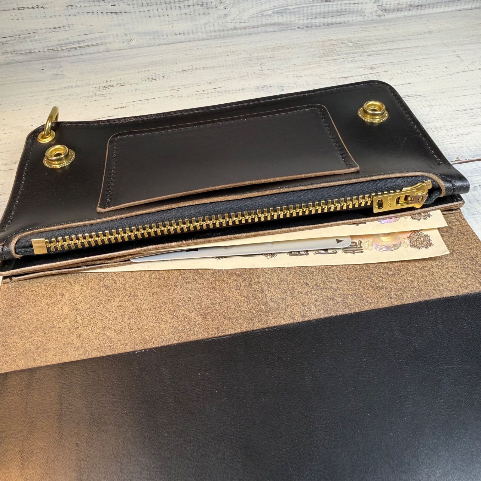 トラッカーウォレット ロング 3層】ホースバット ゴールド universal