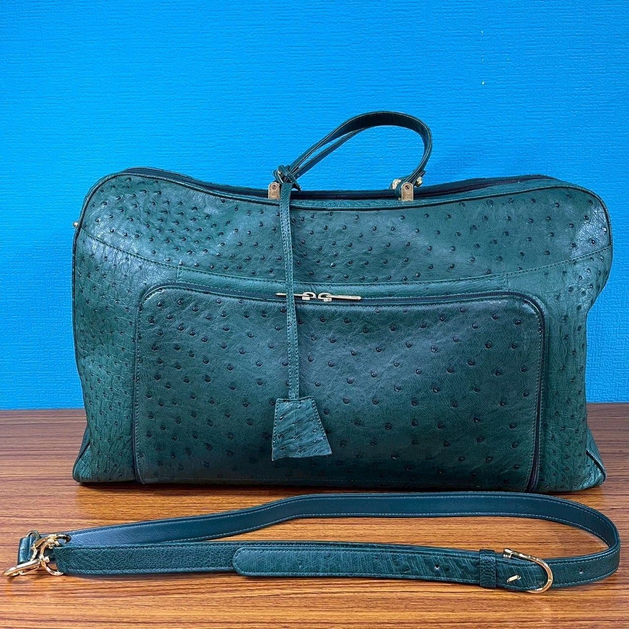 WB29 本革 オーストリッチ ボストンバッグ ショルダーストラップ付