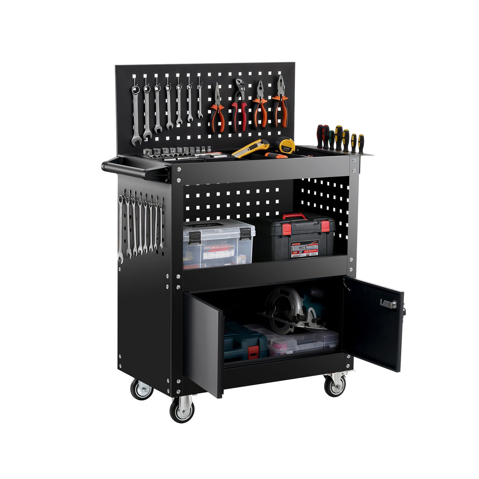 「数量限定セール」 ツールキャビネット 2in1 ツールワゴン ツールカート工具カート ロールキャビネット スチール ローラーキャビネット ハンドル DIY 引き出し 鍵付き キャスター付き ロック付き 新作【ブラック】   