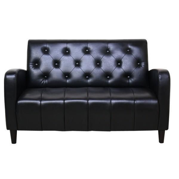  ソファー 幅130cm 2人掛け ブラック 合成皮革 合皮 肘付き 木製脚付き ミッドセンチュリー風 半完成品 リビング ダイニング スエードソファ 2人掛け 3人掛けソファ ソファ ソファベッド